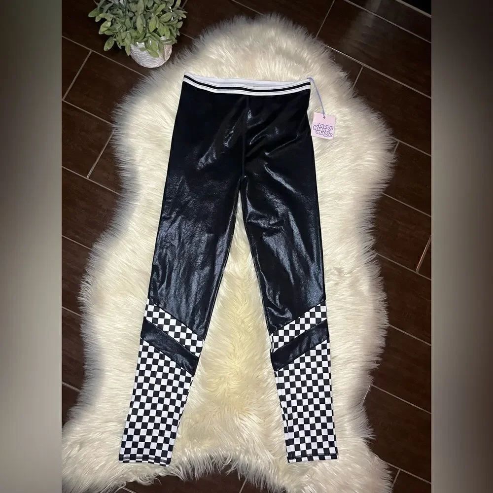 More than Magic Black Shimmer Checkerboard Stretch Leggings sx XL
